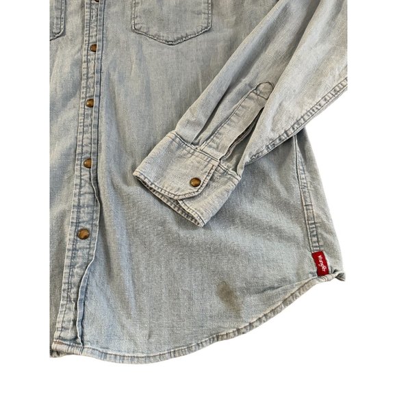 WRANGLER WESTERN PEARL SNAP LONG SLEEVE‎ SHIRT BLUE MEN'S LARGE | T1 - Picture 4 of 8